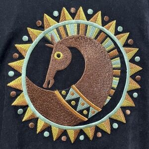 2pc Bob Mackie VTG Black Faux Suede Southwest Horse Embroider L Jacket Pant Set